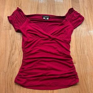 bebe Scarlet Short Sleeve Gathered Top